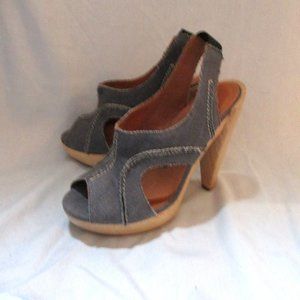 NEW LANVIN ETE 2010 High Heel Denim Leather Wood Pump Sandal Shoe 36.5 BLUE